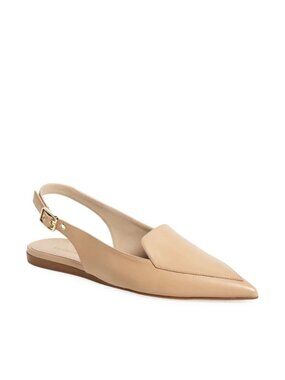 New Stuart Weitzman Ryder Slingback Flat Golden Beige Sz 9